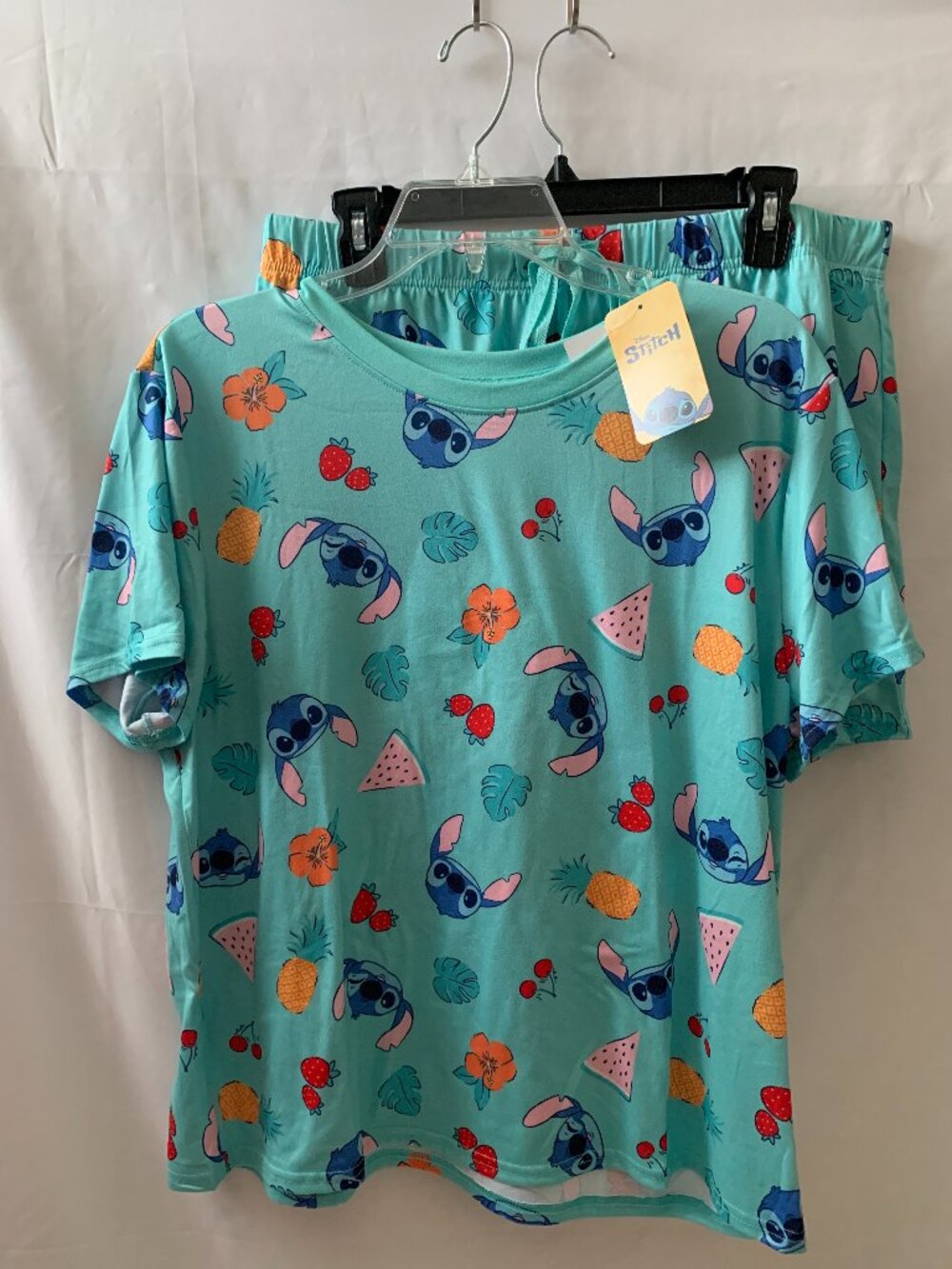 DISNEY Stitch Tropical Fruity Pajamas Set in Mint Multi Sz LARGE